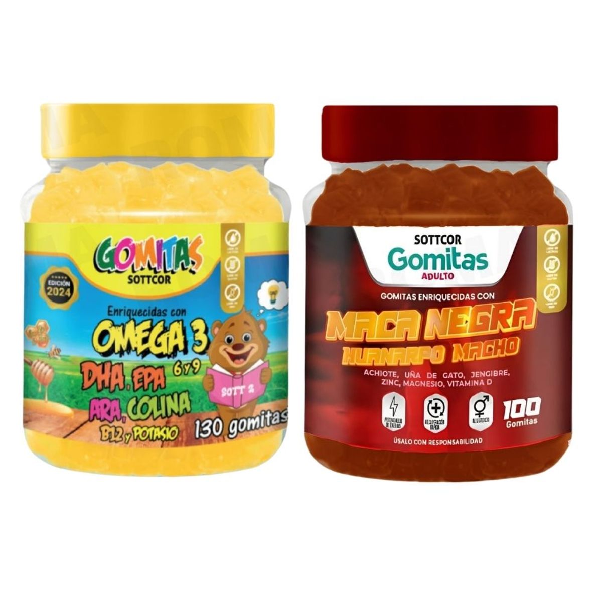 GENERICO - PACK 2 GOMITAS OMEGA 3 NIÑOS  + GOMITAS MACA NEGRA 100 UND