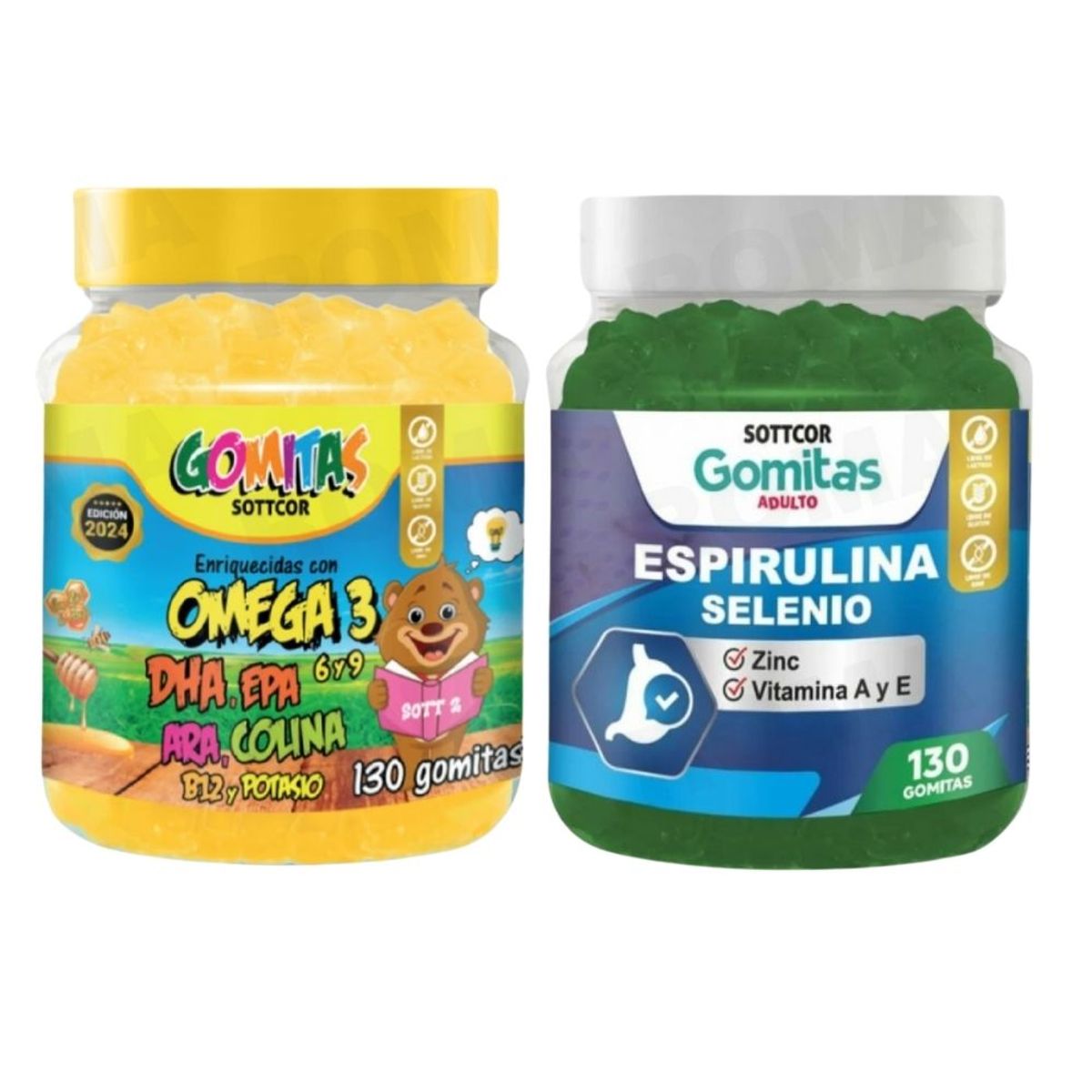 GENERICO - PACK 2 GOMITAS OMEGA 3 NIÑOS + ESPIRULINA ADULTOS 260 UND