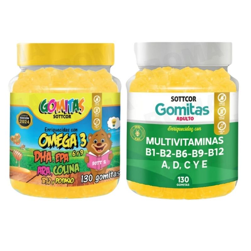 GENERICO - PACK 2 GOMITAS OMEGA 3 NIÑOS + MULTIVITAMINAS ADULTOS 260 UND