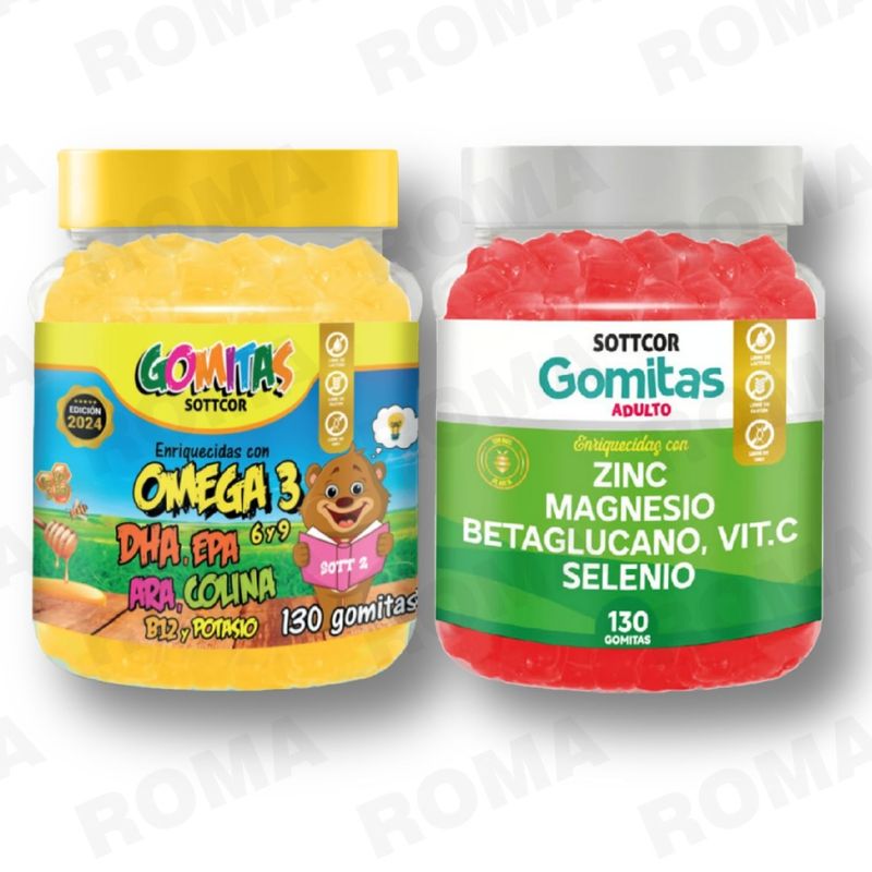 GENERICO - PACK 2 GOMITAS OMEGA 3 NIÑOS + ZINC ADULTO 260 UND