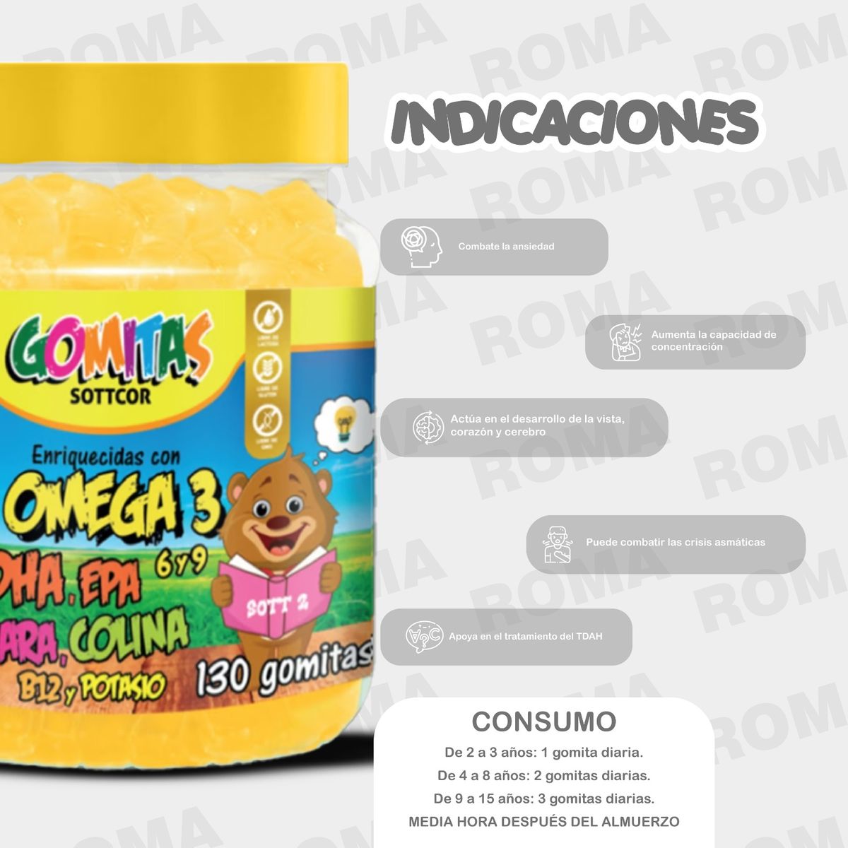 GENERICO - PACK 2 GOMITAS OMEGA 3 NIÑOS + ZINC ADULTO 260 UND