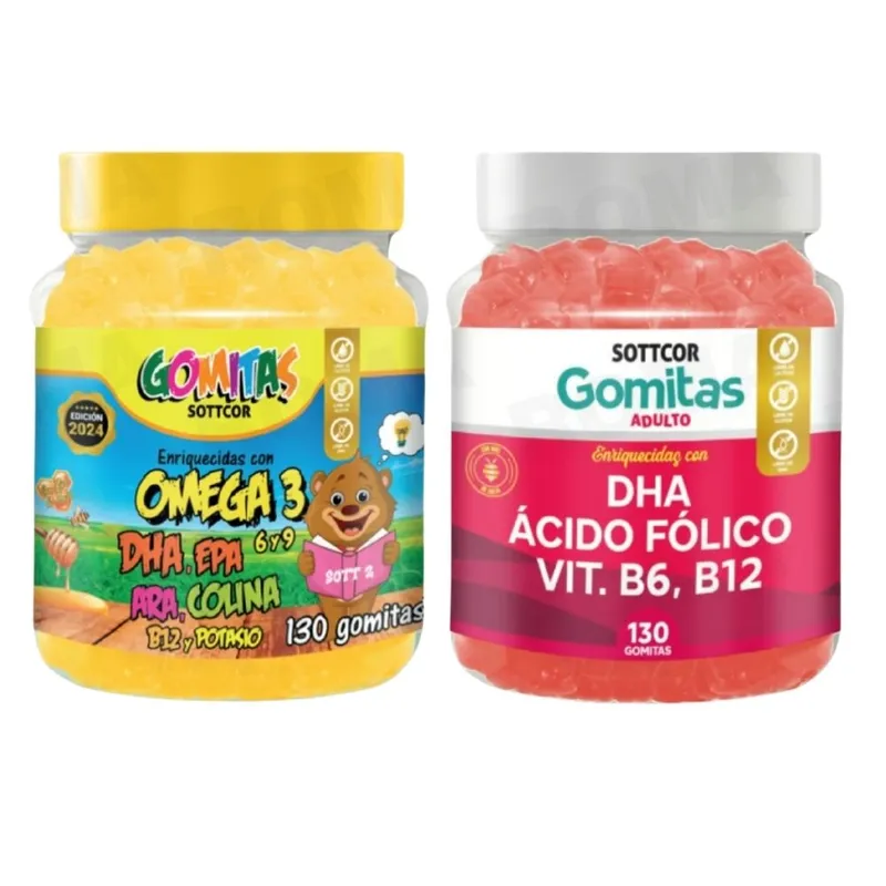 GENERICO - PACK 2 GOMITAS OMEGA 3 NIÑOS + DHA ACIDO FOLICO 260 UND