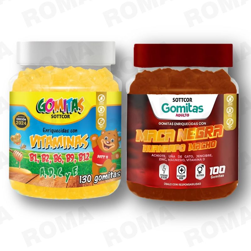 GENERICO - PACK 2 GOMITAS VITAMINAS PARA NIÑOS + GOMITAS MACA NEGRA 100 UND
