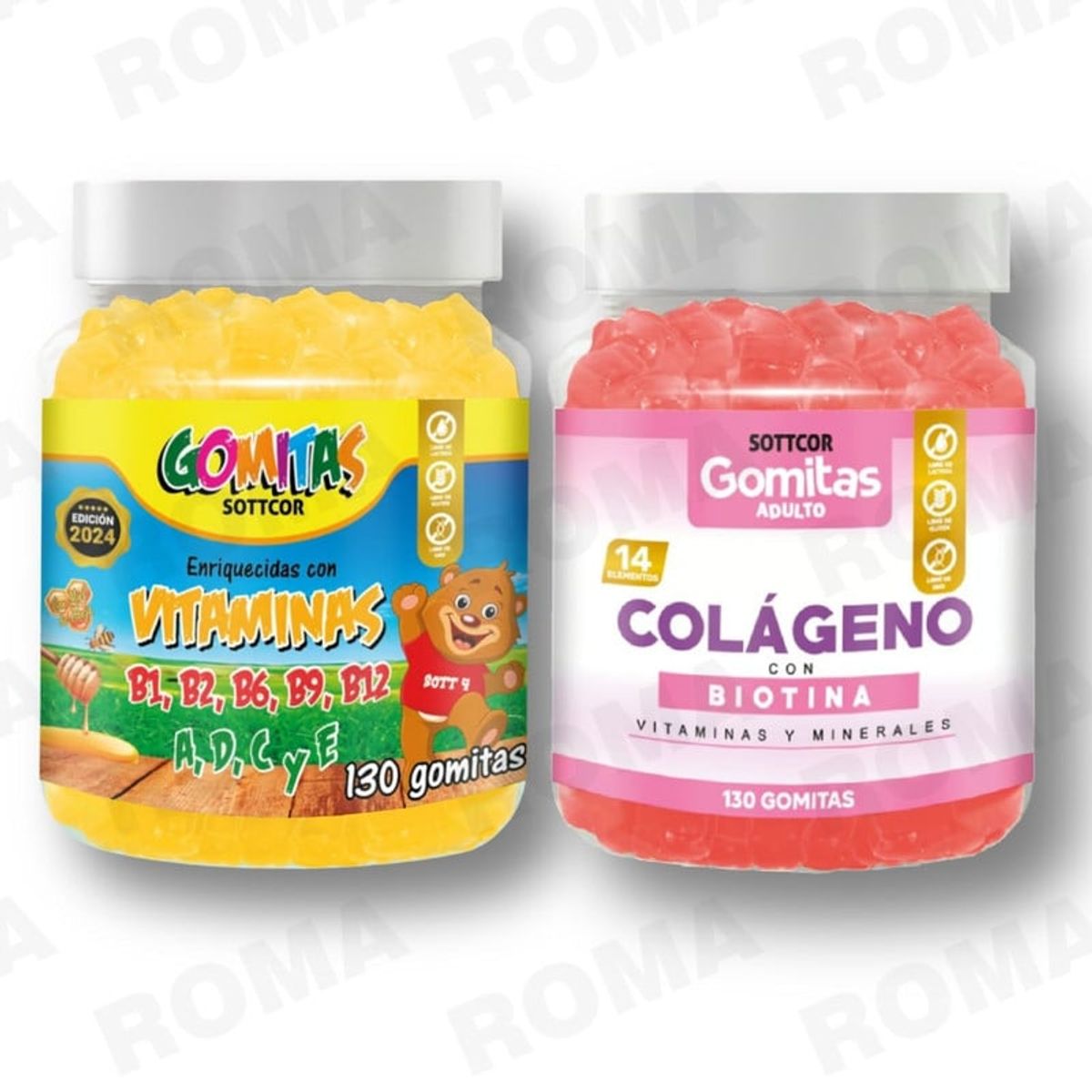GENERICO - PACK 2 GOMITAS VITAMINAS PARA NIÑOS + COLAGENO ADULTOS 130 UND
