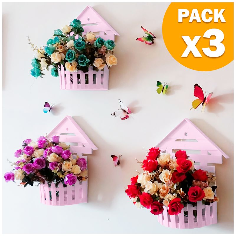 KELLER - Pack X3 Macetero Decorativo Maceta Colgante de Pared Casita L10 RS