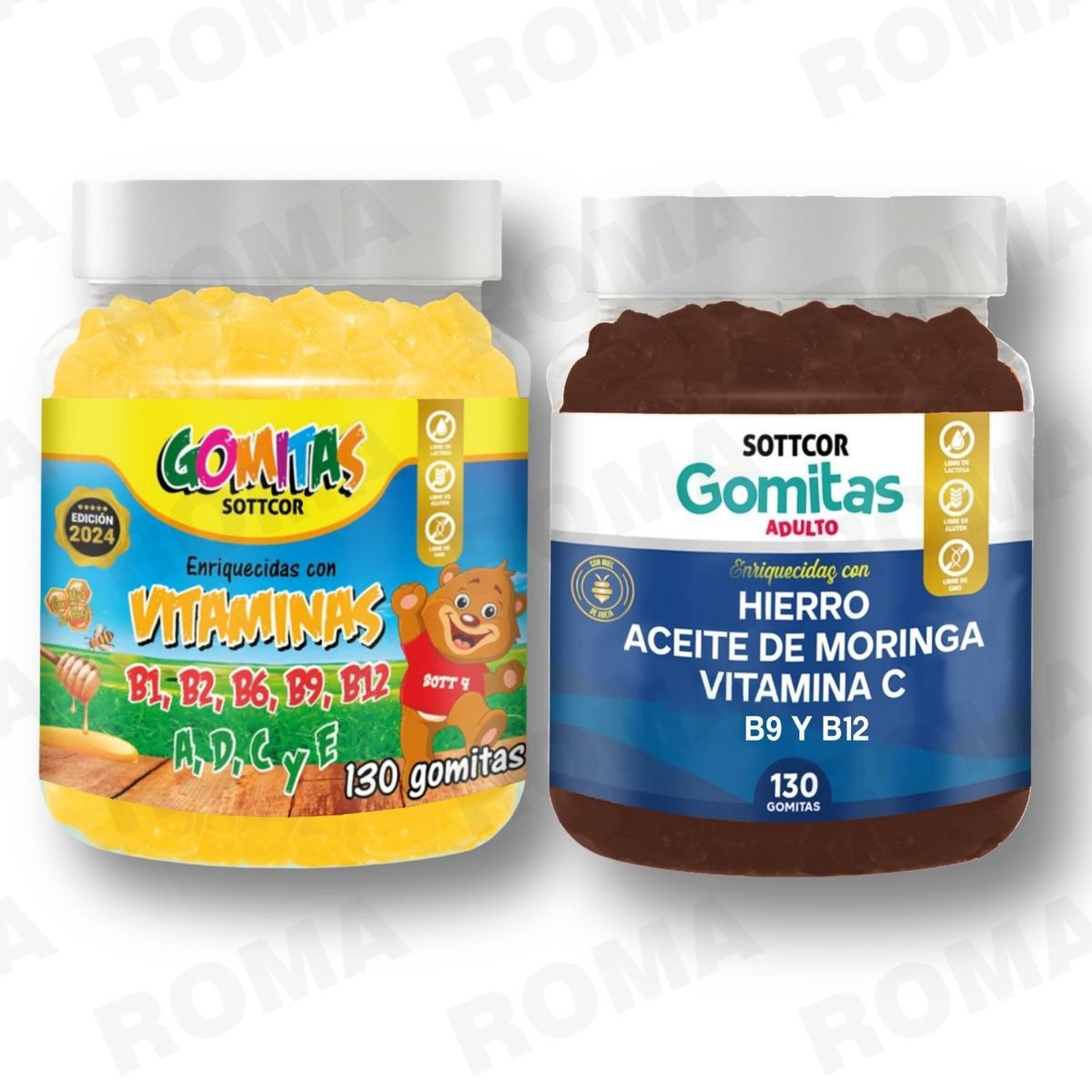 GENERICO - PACK 2 GOMITAS VITAMINAS PARA NIÑOS + HIERRO ADULTOS 260 UND