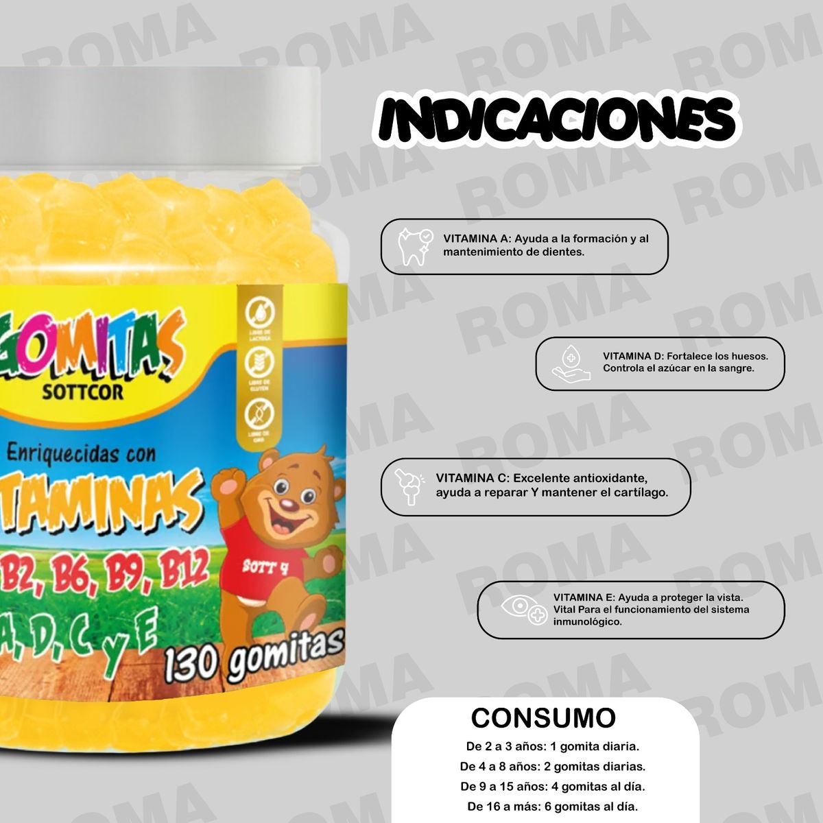 GENERICO - PACK 2 GOMITAS VITAMINAS PARA NIÑOS + ZINC ADULTO 260 UND