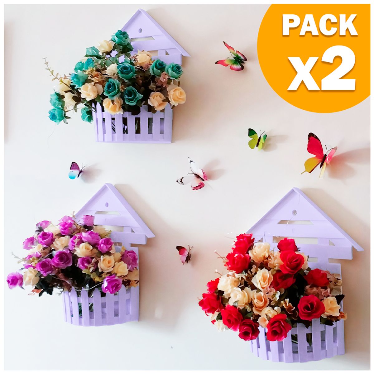 KELLER - Pack X2 Macetero Decorativo Maceta Colgante de Pared Casita L10 MD