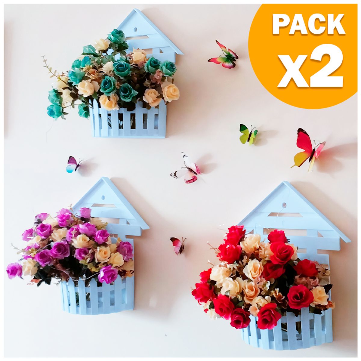 KELLER - Pack X2 Macetero Decorativo Maceta Colgante de Pared Casita L10 CL