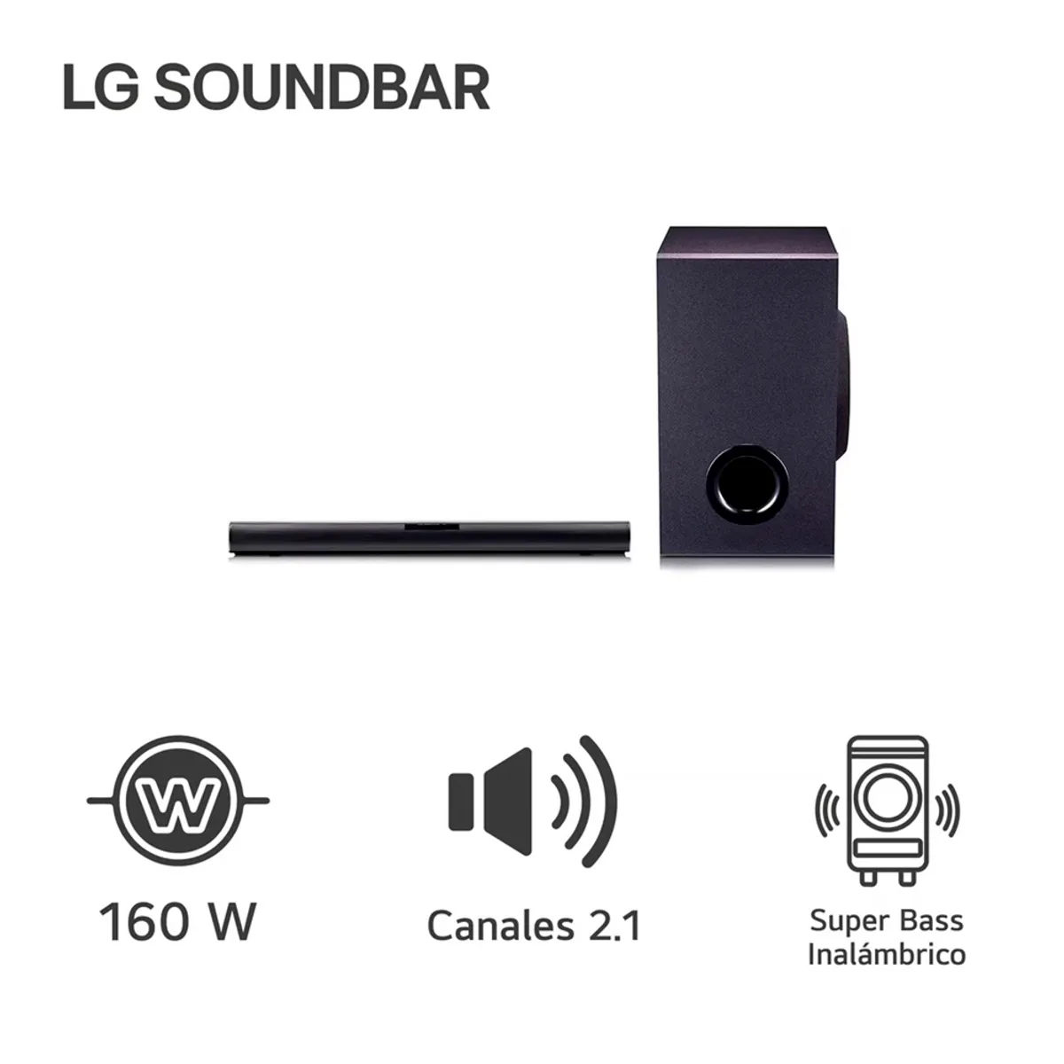LG - Soundbar LG 2.1 SQC1 160W Bluetooth Sonido Potente - Negro