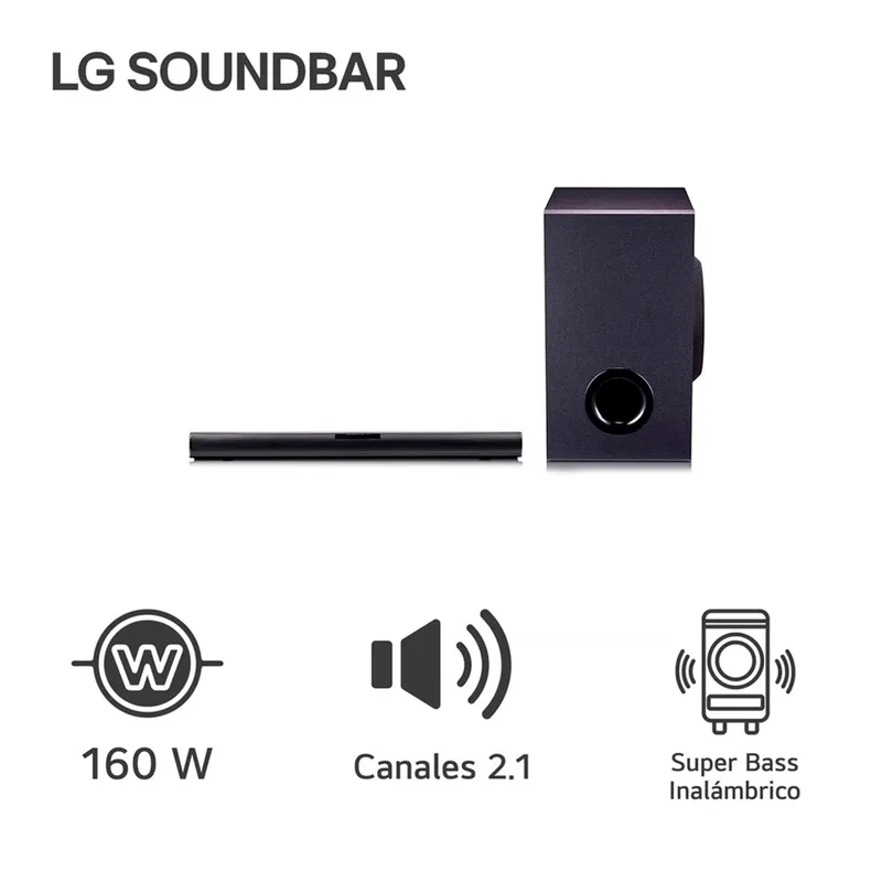 LG - Soundbar LG 2.1 SQC1 160W Bluetooth Sonido Potente - Negro