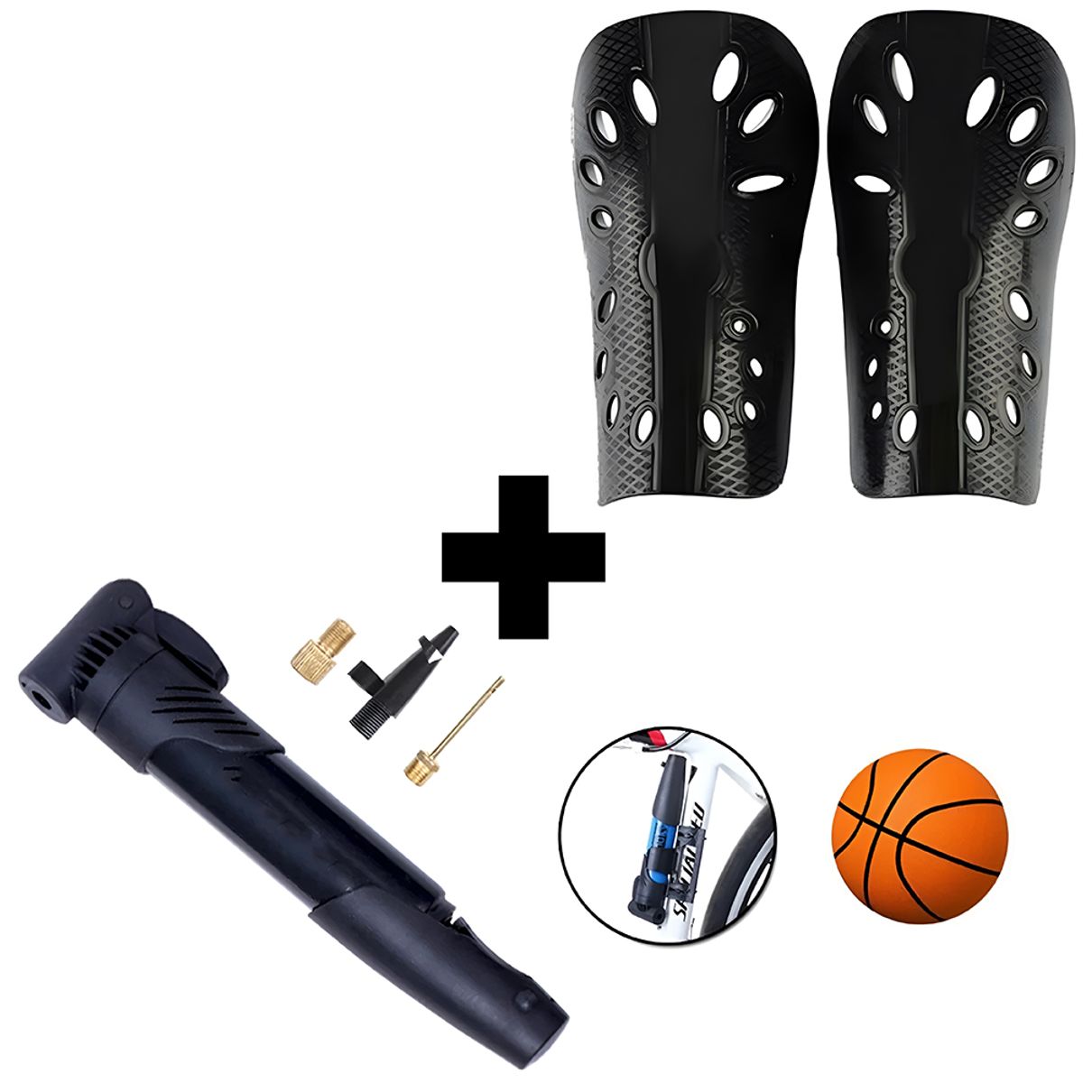 GENERICO - Combo canillera futbol Niño + inflador bicicleta negro