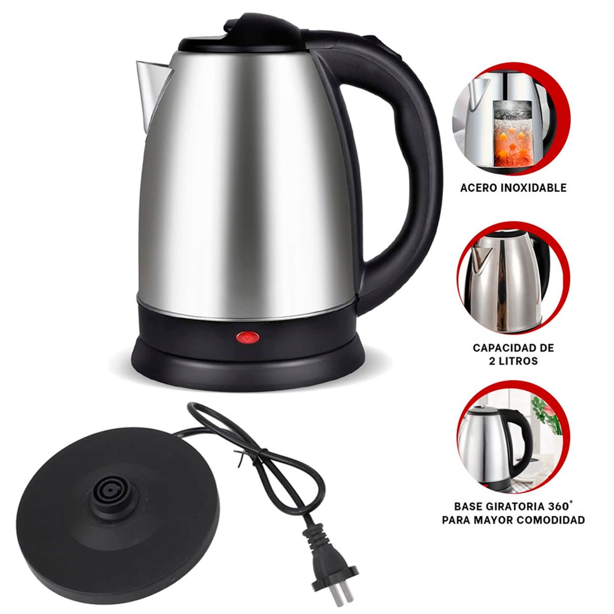 GENERICO - Hervidor Eléctrica 2 Litros 1500w Acero Inoxidable