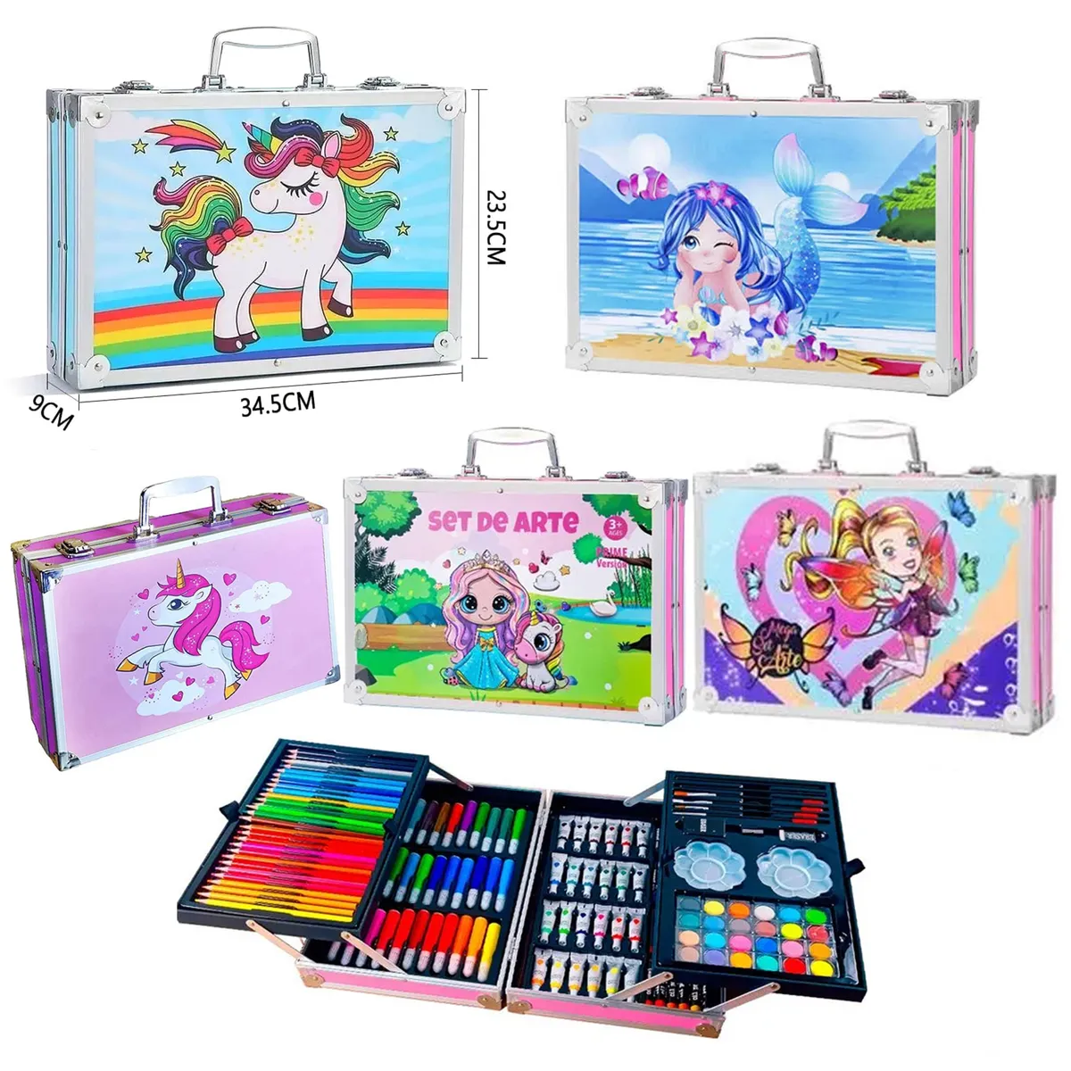 GENERICO - Set de Arte Maleta de Aluminio para Niñas 144 Piezas Aleatorio