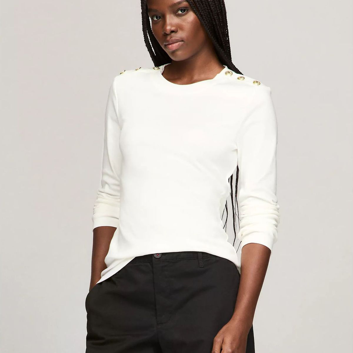 TOMMY HILFIGER - CAMISETA W SLIM LS BTTN SHOULDER TEE