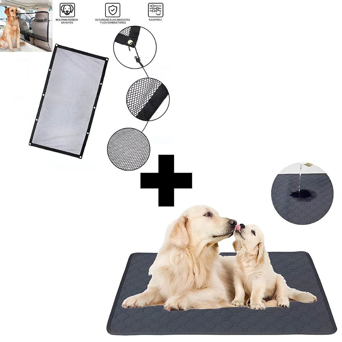 GENERICO - Combo pañal absorbente para perro+malla seguridad para auto