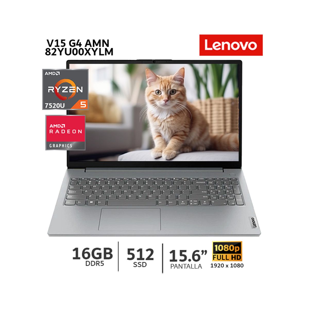 LENOVO - Laptop Lenovo V15 G4 AMN AMD Ryzen 5 7520U,16Gb Ram, 512Gb SSD,15.6” FHD, Wind 82YU00XYLM CSI