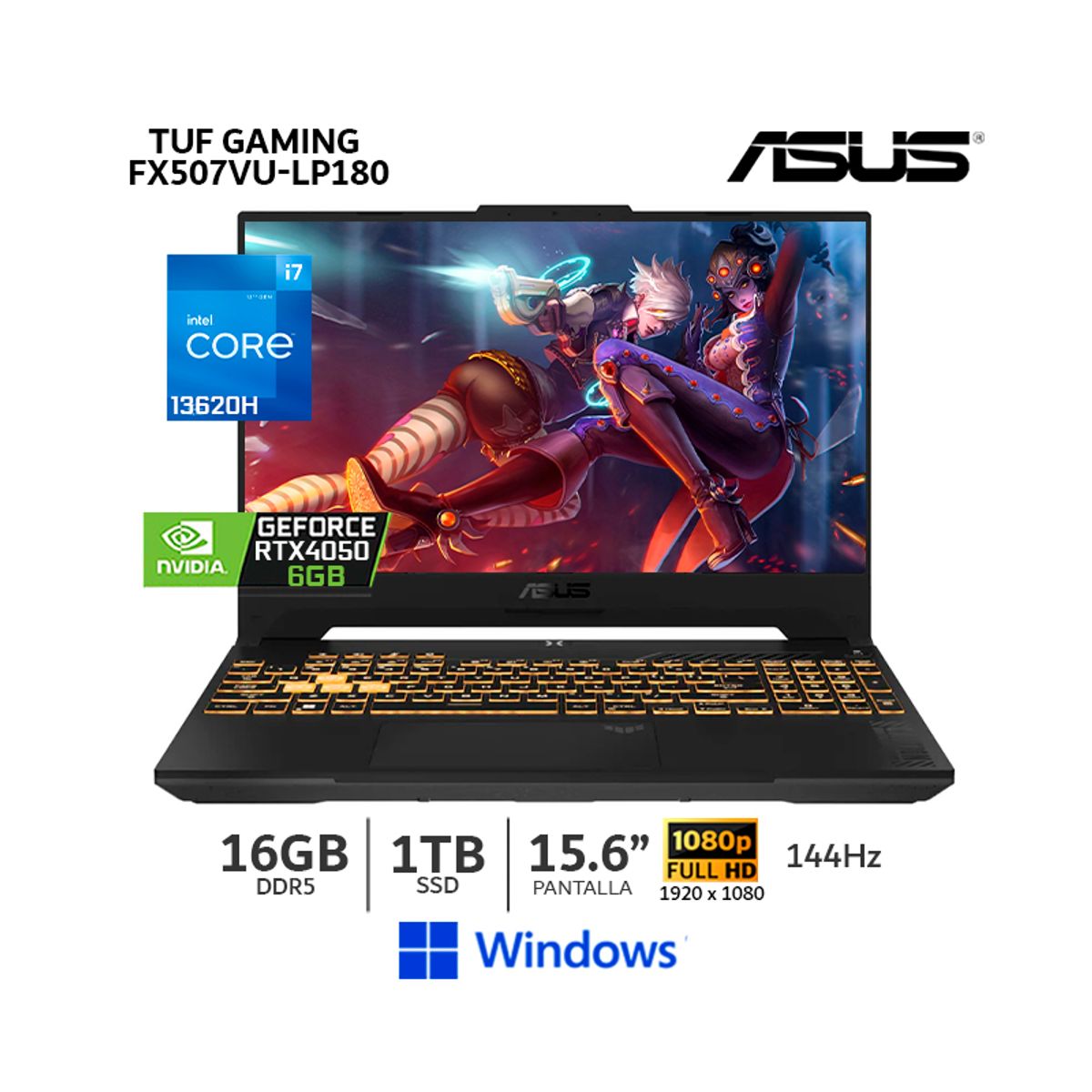 ASUS - Laptop Asus TUF Gaming FX507VU-LP180 Geforce RTX™ 4050 i7-13620H 16Gb Ram 1Tb SSD V6gb Win-15.6"-CSI
