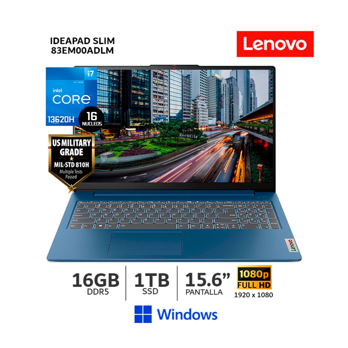 LENOVO - Laptop Lenovo IdeaPad Slim 3 15IRH8 i7-13620H 16Gb Ram/ 1Tb SSD/ 15.6 FHD/ W11/ 83EM00ADLM - CSI