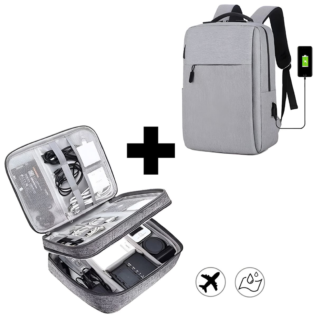 DREIZT - Mochila antirrobo para laptop gris+maletín 2 divisiones gris