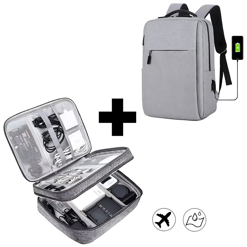 DREIZT - Mochila antirrobo para laptop gris+maletín 2 divisiones gris