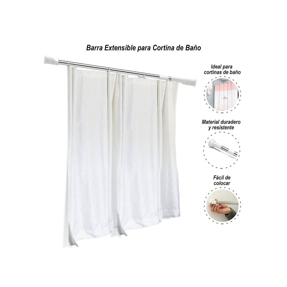 GENERICO - Barra Extensible 200cm para Cortina de Baño