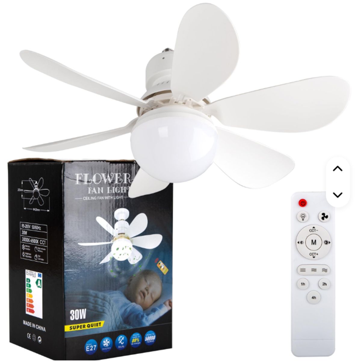 GENERICO - Foco Ventilador de 6 Aspas 3 Velocidades Blanco + Control
