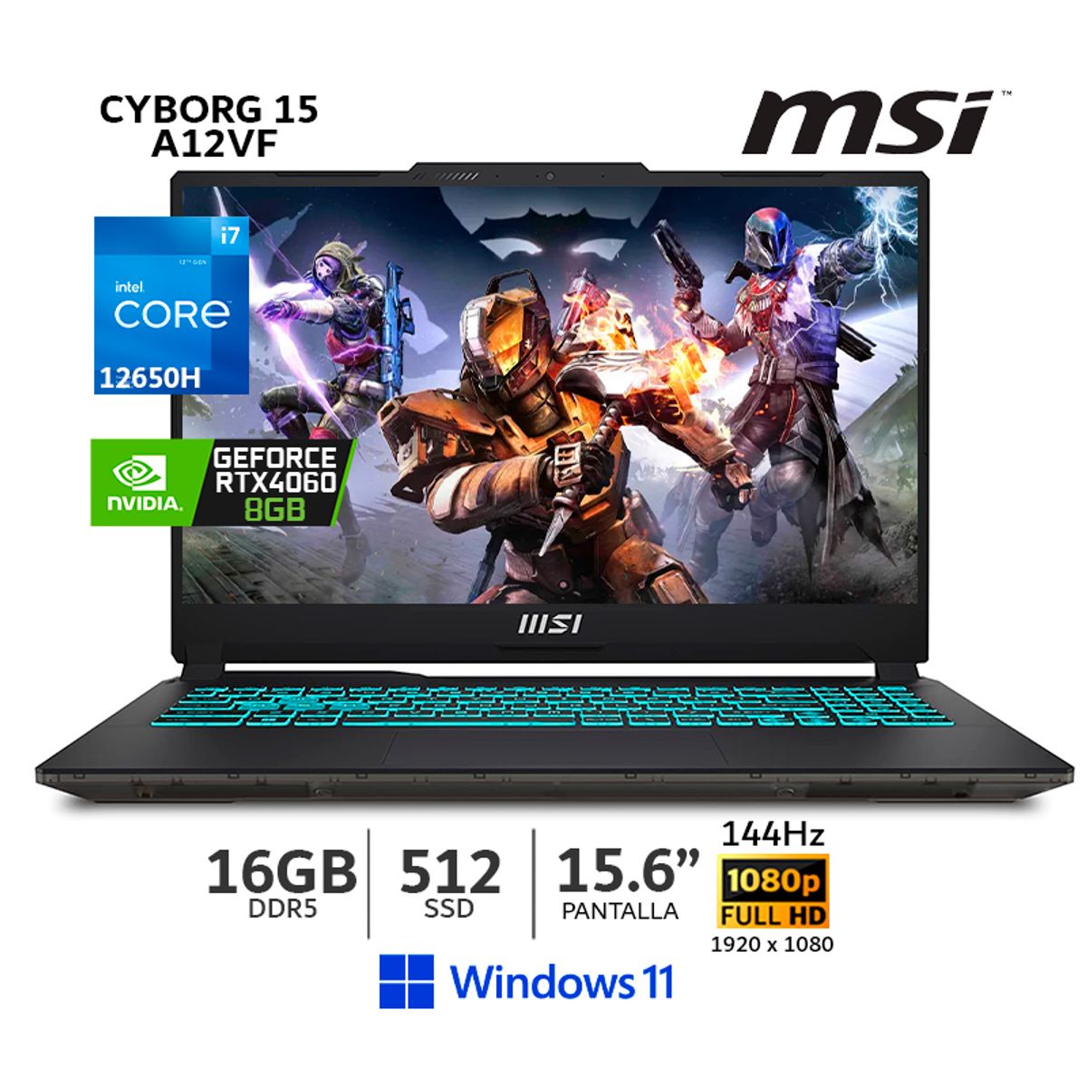 MSI - Laptop MSI Cyborg 15 A12VF, I5 12650H,16Gb Ram,512Gb SSD,RTX 4060 8Gb,15.6" FHD, Win11 - CSI