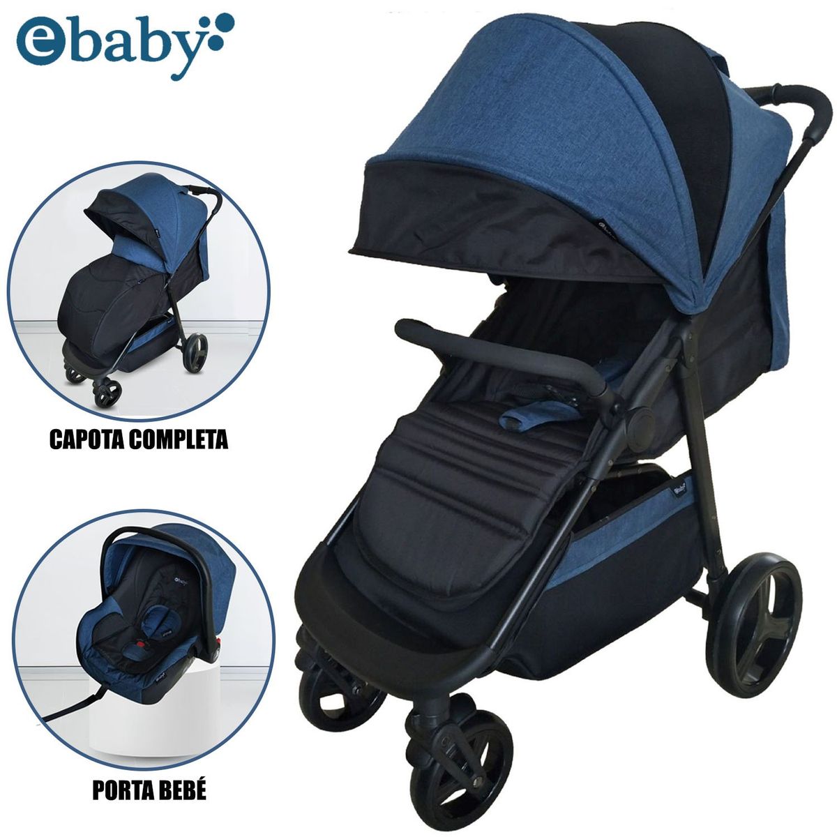 EBABY - Coche de Paseo «URBAN» con Porta Bebé Blue