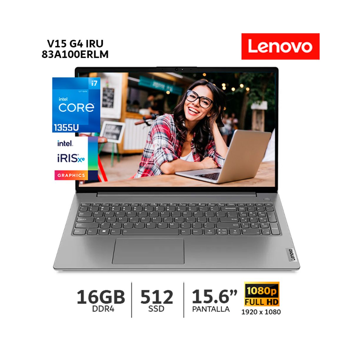 LENOVO - Laptop Lenovo V15 G4 IRU Core i7-1355U 16Gb Ram 512Gb SSD 156” FHD TN Wind 11-83A100ERLM - CSI