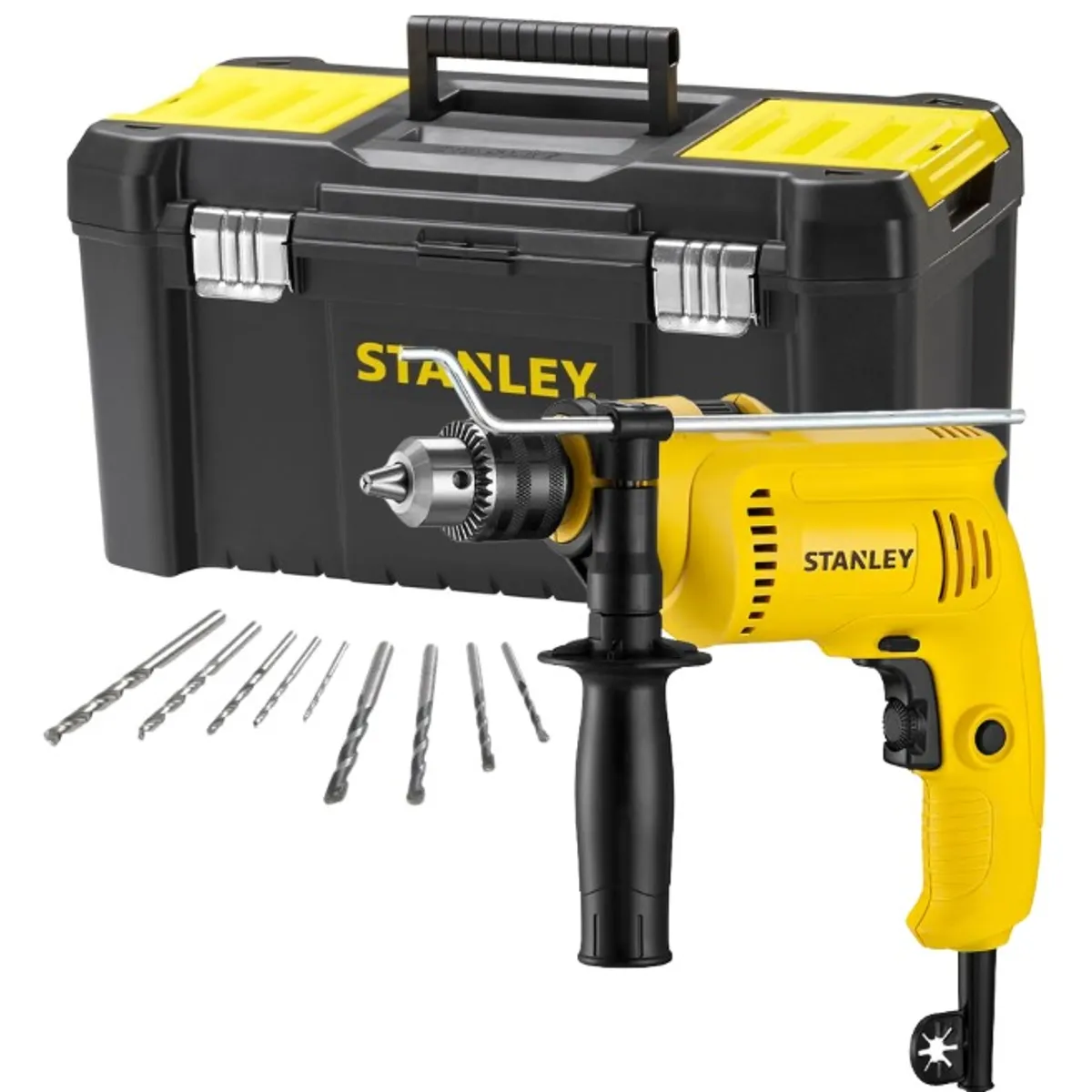 STANLEY - Taladro percutor 600W, Caja de Herramientas 19", 9 Brocas SDH600TV-B2C