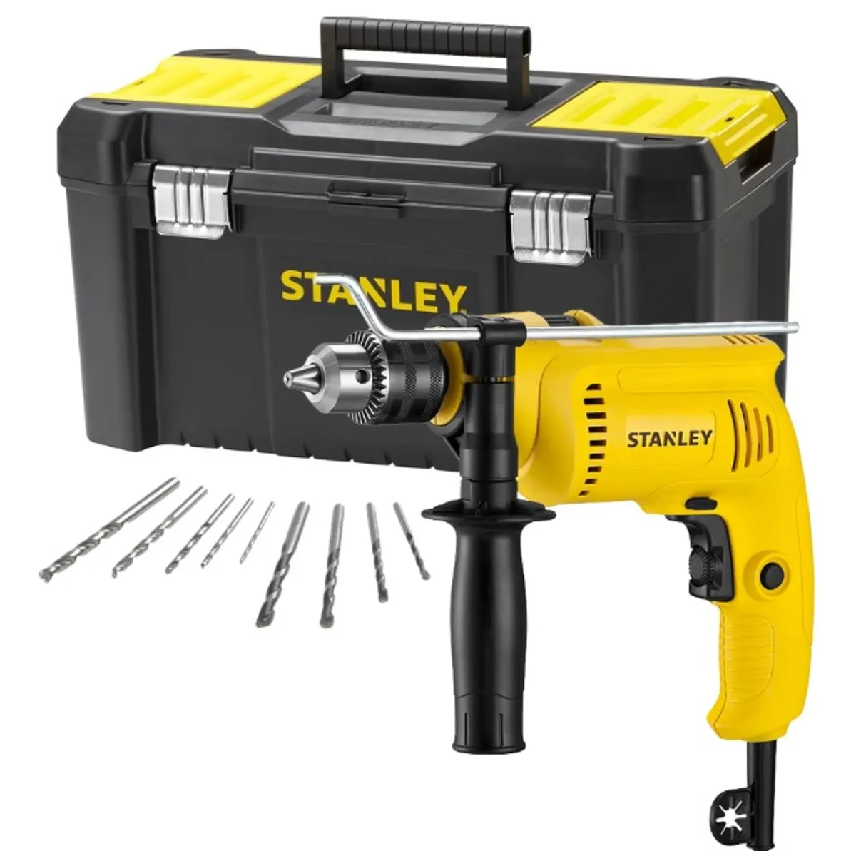 STANLEY - Taladro percutor 600W, Caja de Herramientas 19", 9 Brocas SDH600TV-B2C