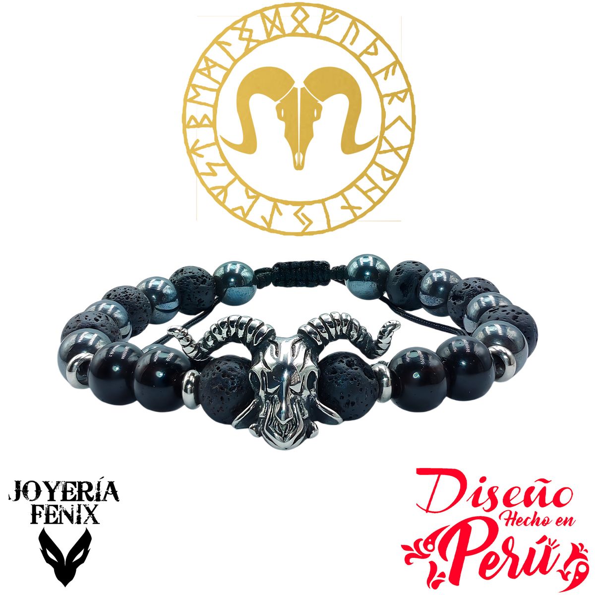 JOYERIA FENIX - Pulsera Piedra Natural Cráneo Cabra - Joyería Fenix