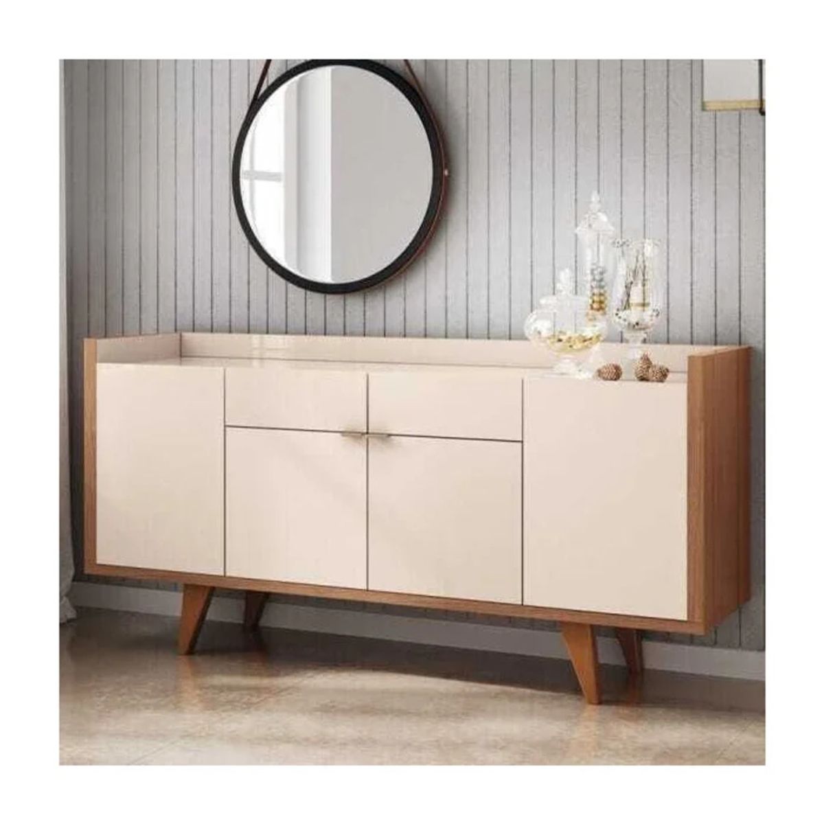 R&R MUEBLES - Aparador Moderno Oguri Blanco y Marrón R&R MUEBLES