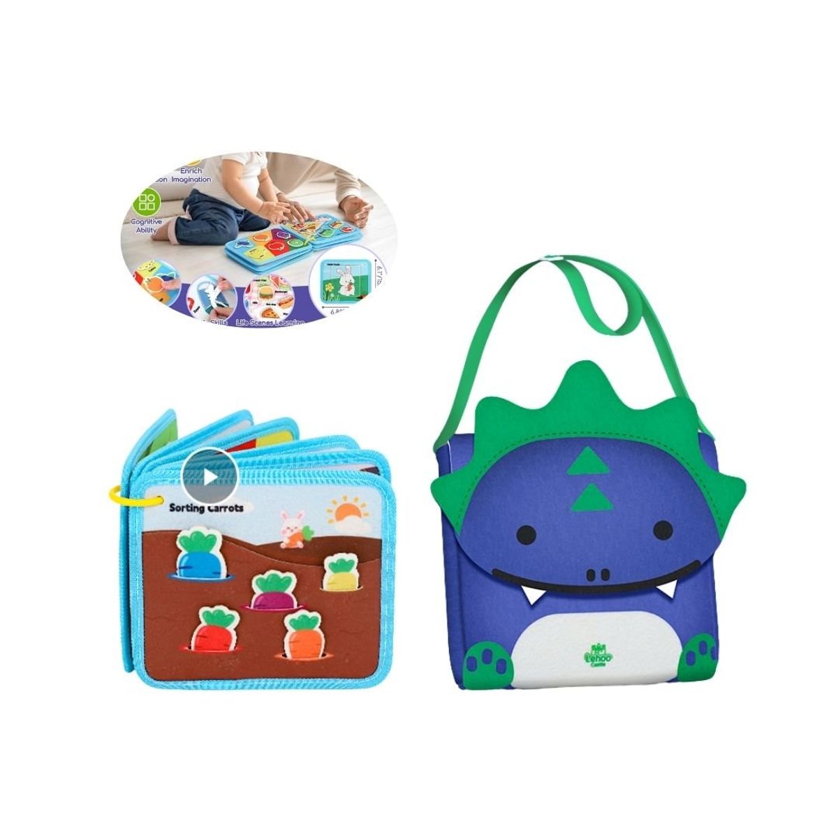 GENERICO - Libro Bolsa Dinosaurio de Actividades Sensoriales Para Niño