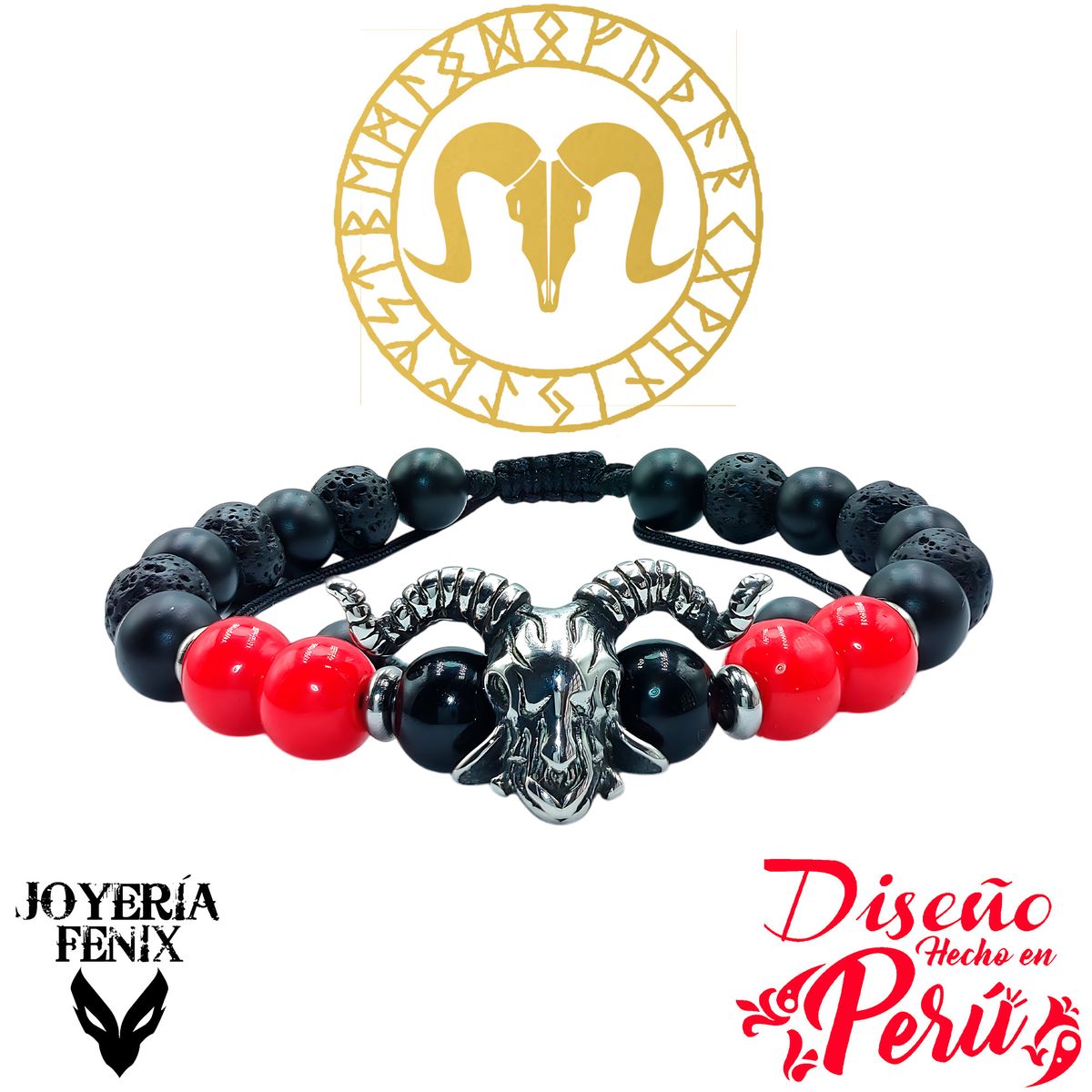 JOYERIA FENIX - Pulsera Piedra Natural Cráneo Cabra - Joyería Fenix