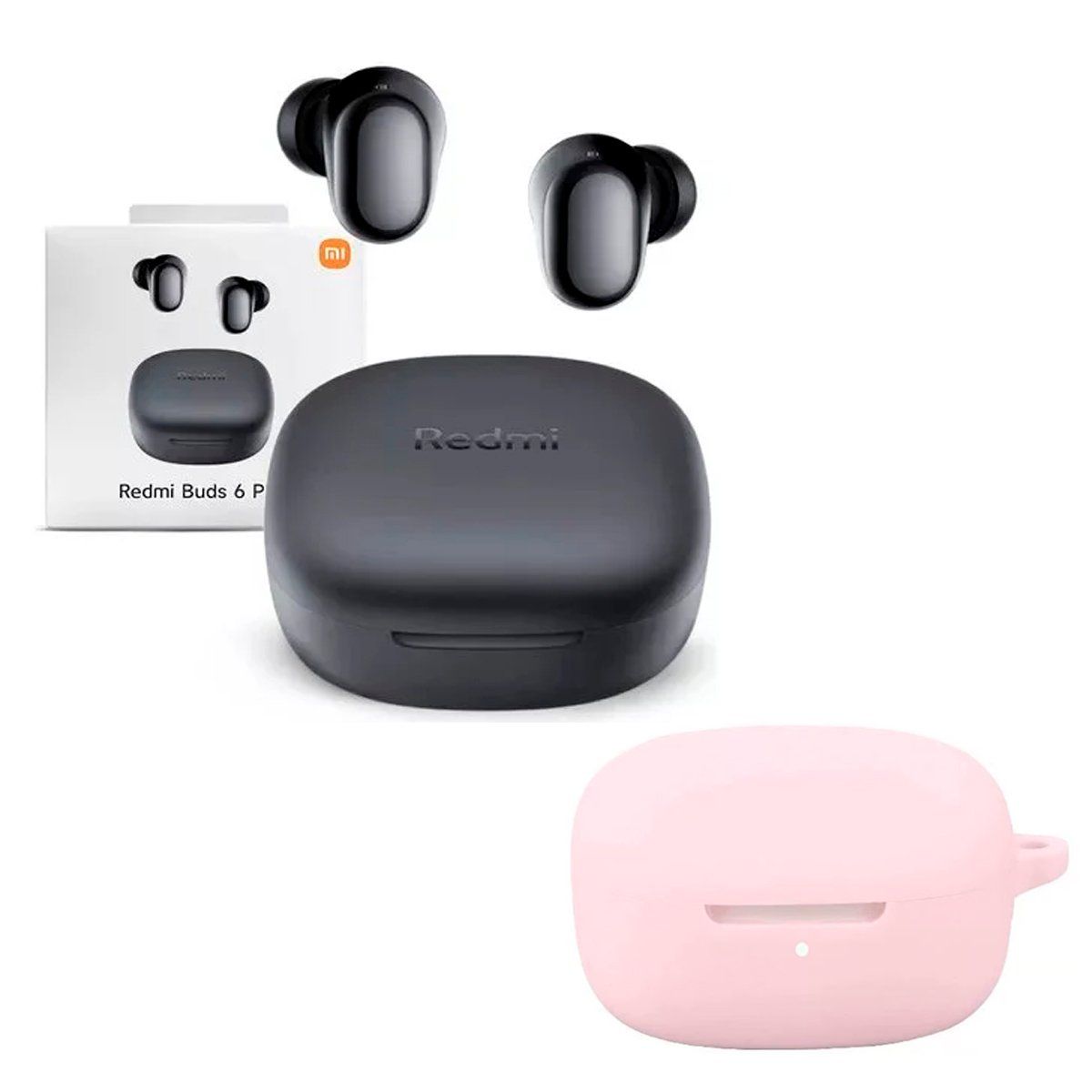 XIAOMI - Audifono Redmi Buds 6 Play Negro + Protector de Silicona Rosa