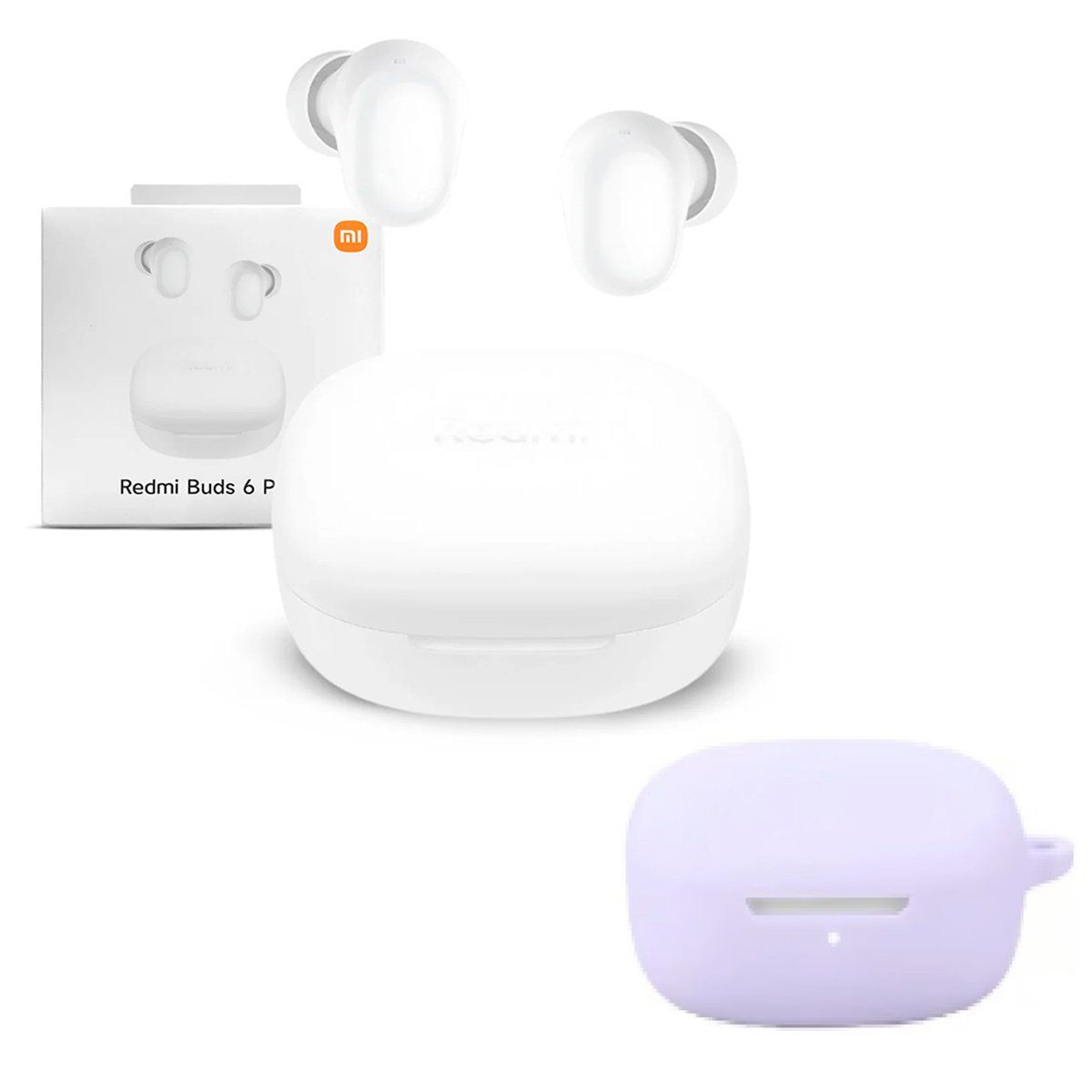 XIAOMI - Audifono Redmi Buds 6 Play Blanco + Protector de Silicona Lila