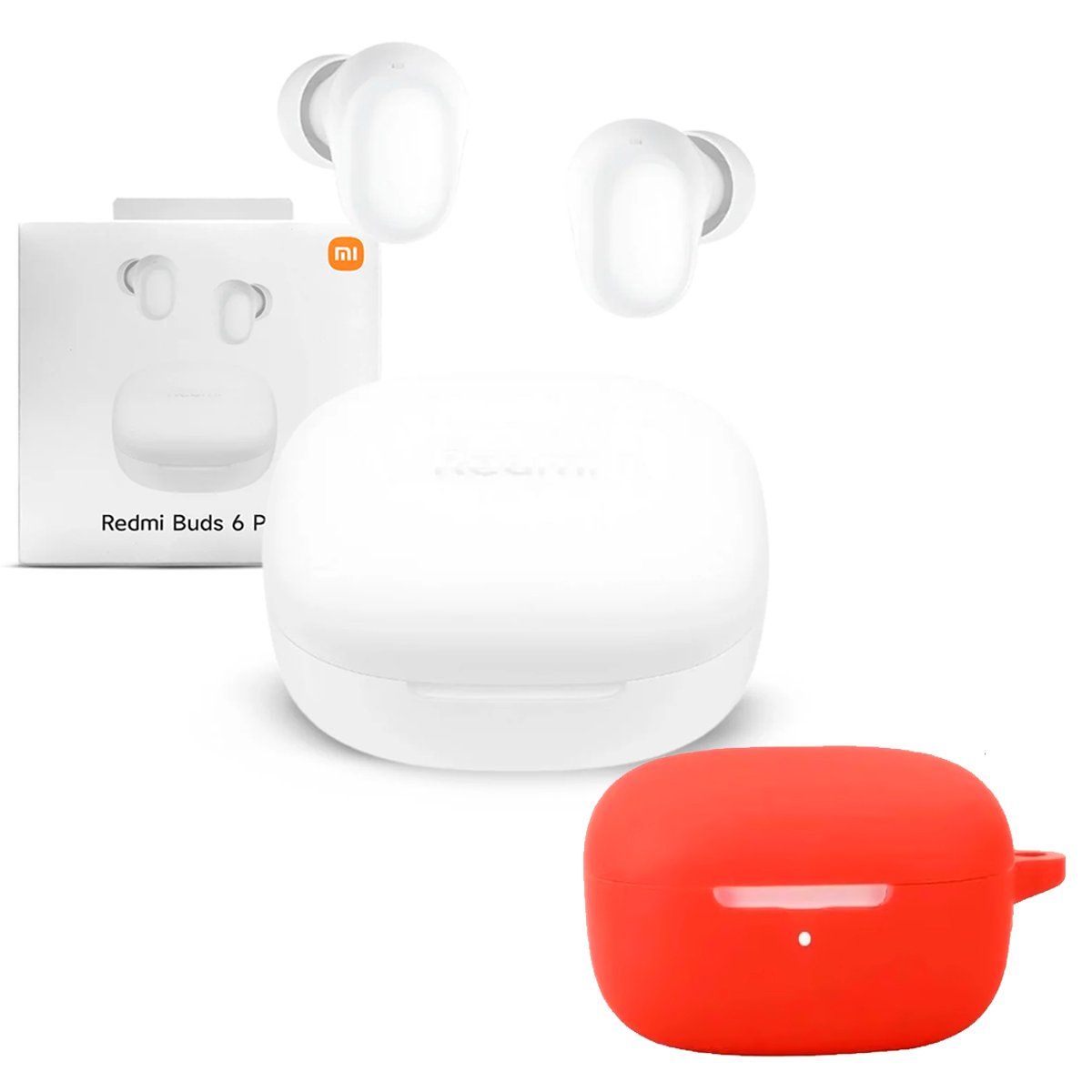 XIAOMI - Audifono Redmi Buds 6 Play Blanco + Protector de Silicona Rojo