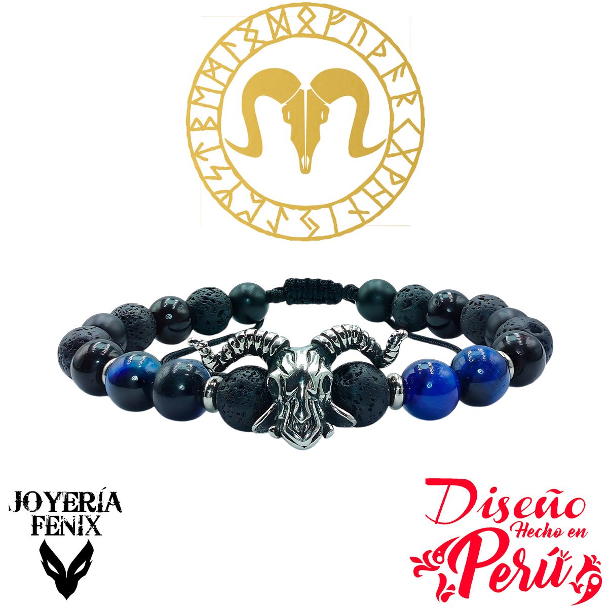 JOYERIA FENIX - Pulsera Piedra Natural Cráneo Cabra - Joyería Fenix