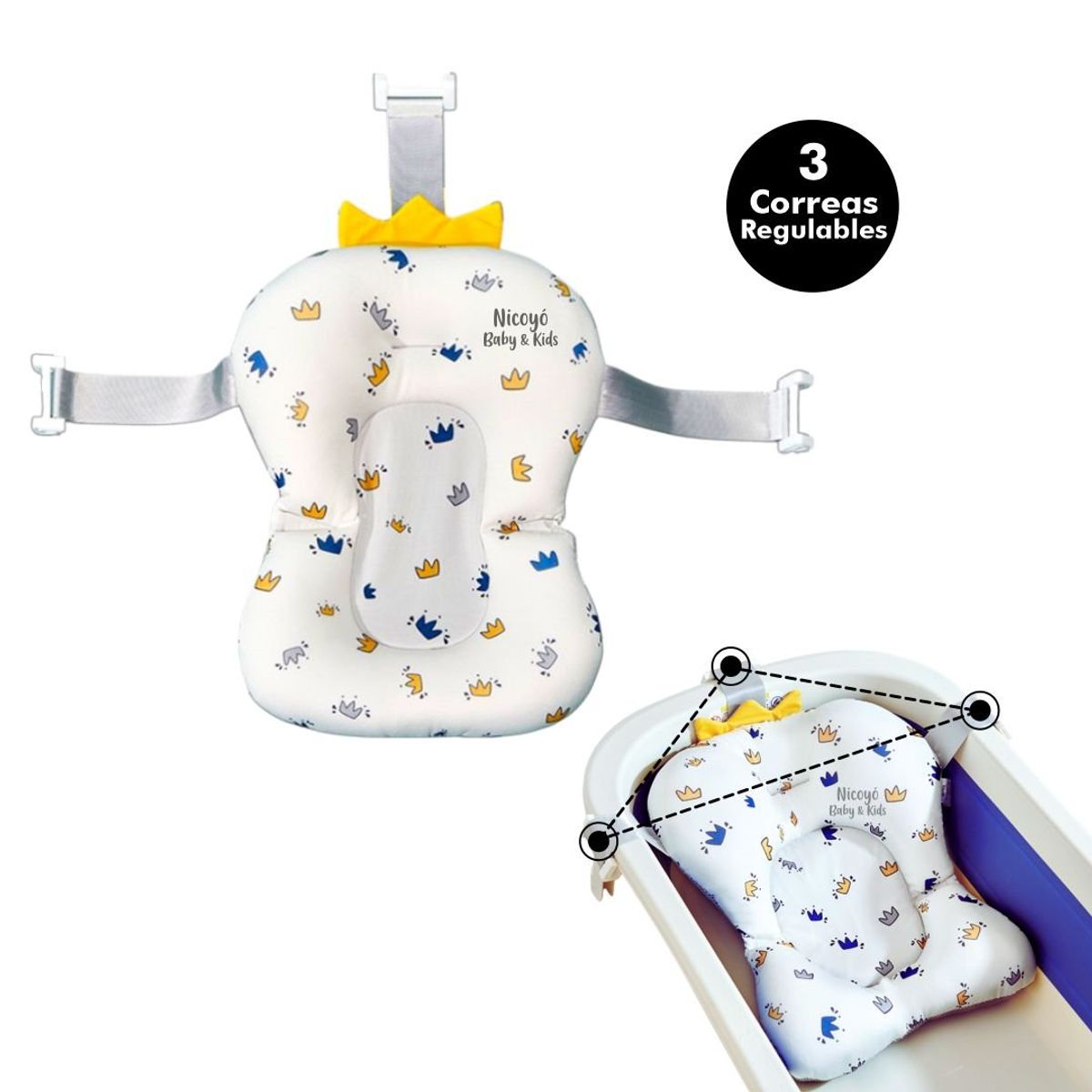 BABY - Cojín de Baño con 3 Correas Ajustables a Cualquier Tina