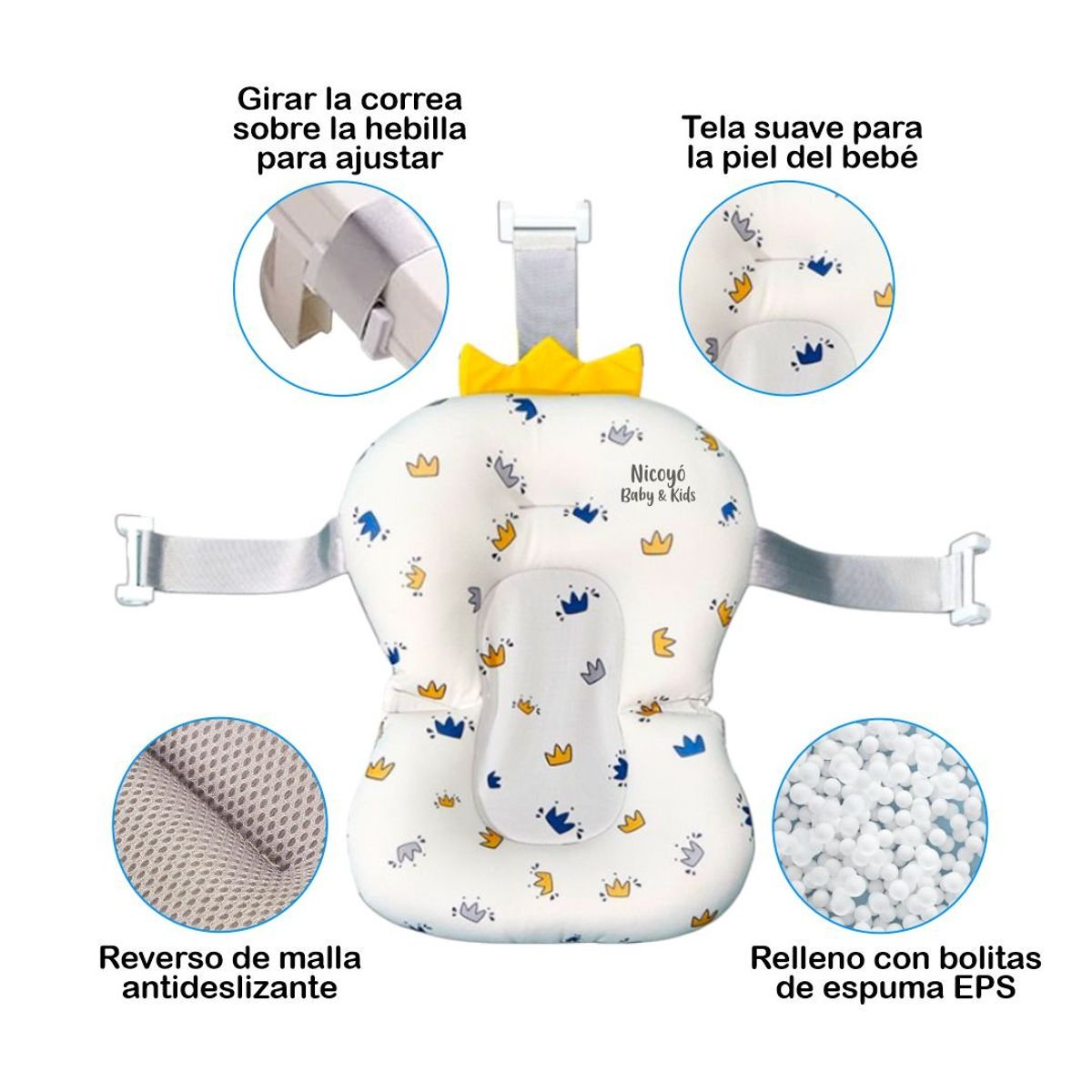 BABY - Cojín de Baño con 3 Correas Ajustables a Cualquier Tina