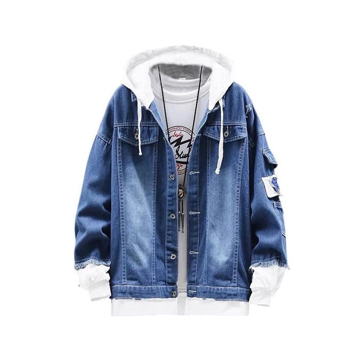 GENERICO - Casacas jean con capucha juvenil para hombres