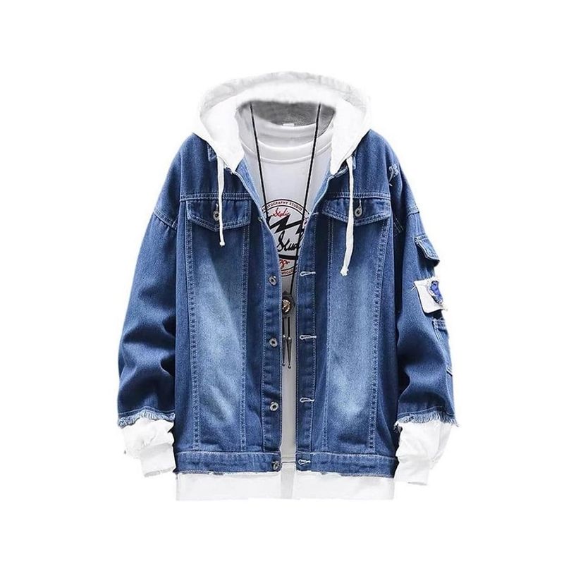 GENERICO - Casacas jean con capucha juvenil para hombres