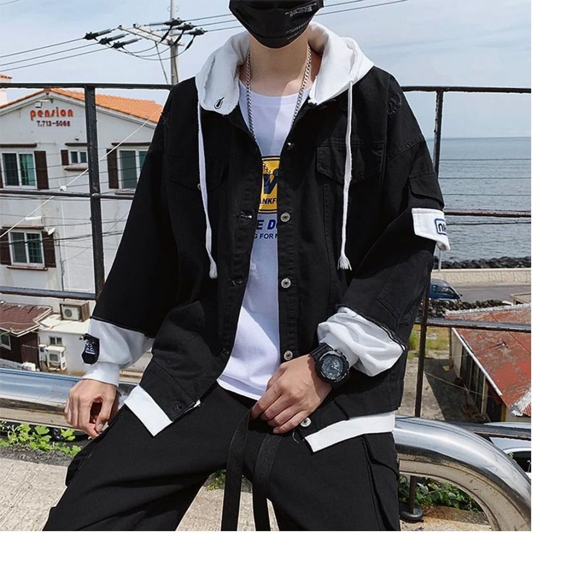 GENERICO - Casacas jean con capucha juvenil para hombres