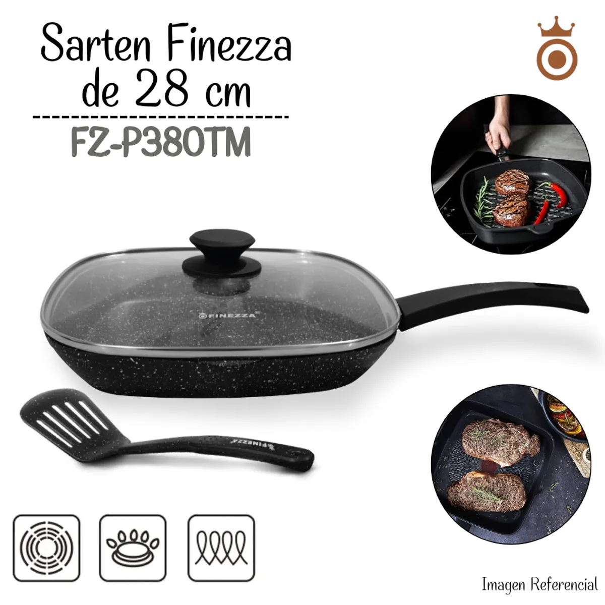 FINEZZA - Sarten Finezza Ultragranito de 28 cm con Tapa 3 Piezas FZ-P380TM