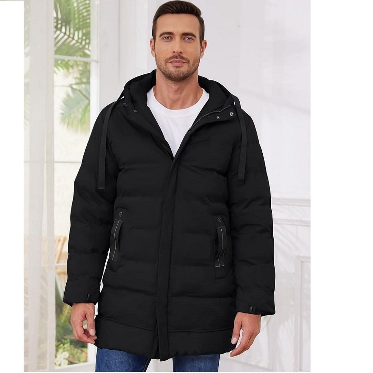 GENERICO - Casaca acolchada larga con capucha para hombre