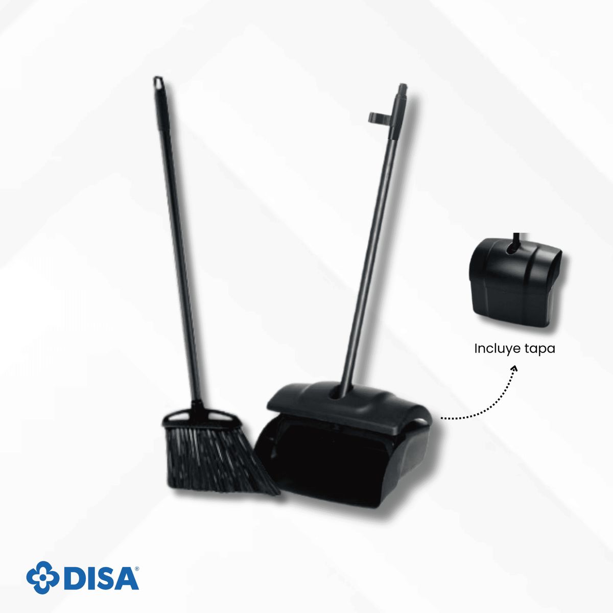 DISA SOLUCIONES ECOEFICIENTES - Kit de Limpieza Escoba Lobby + Recogedor con tapa