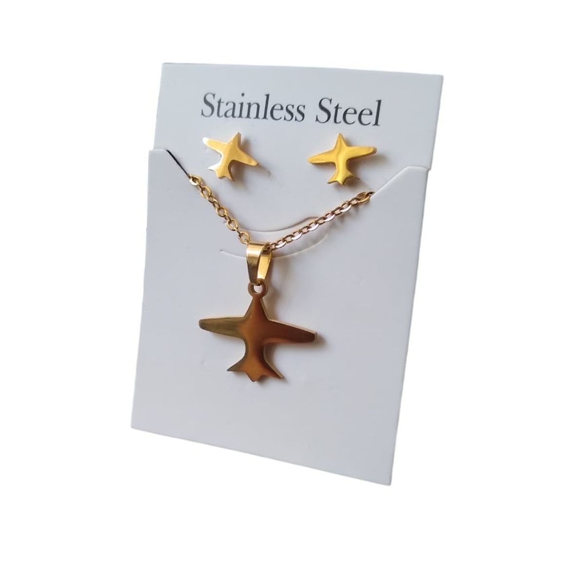 GENERICO - Set collar y aretes avión dorado viaje