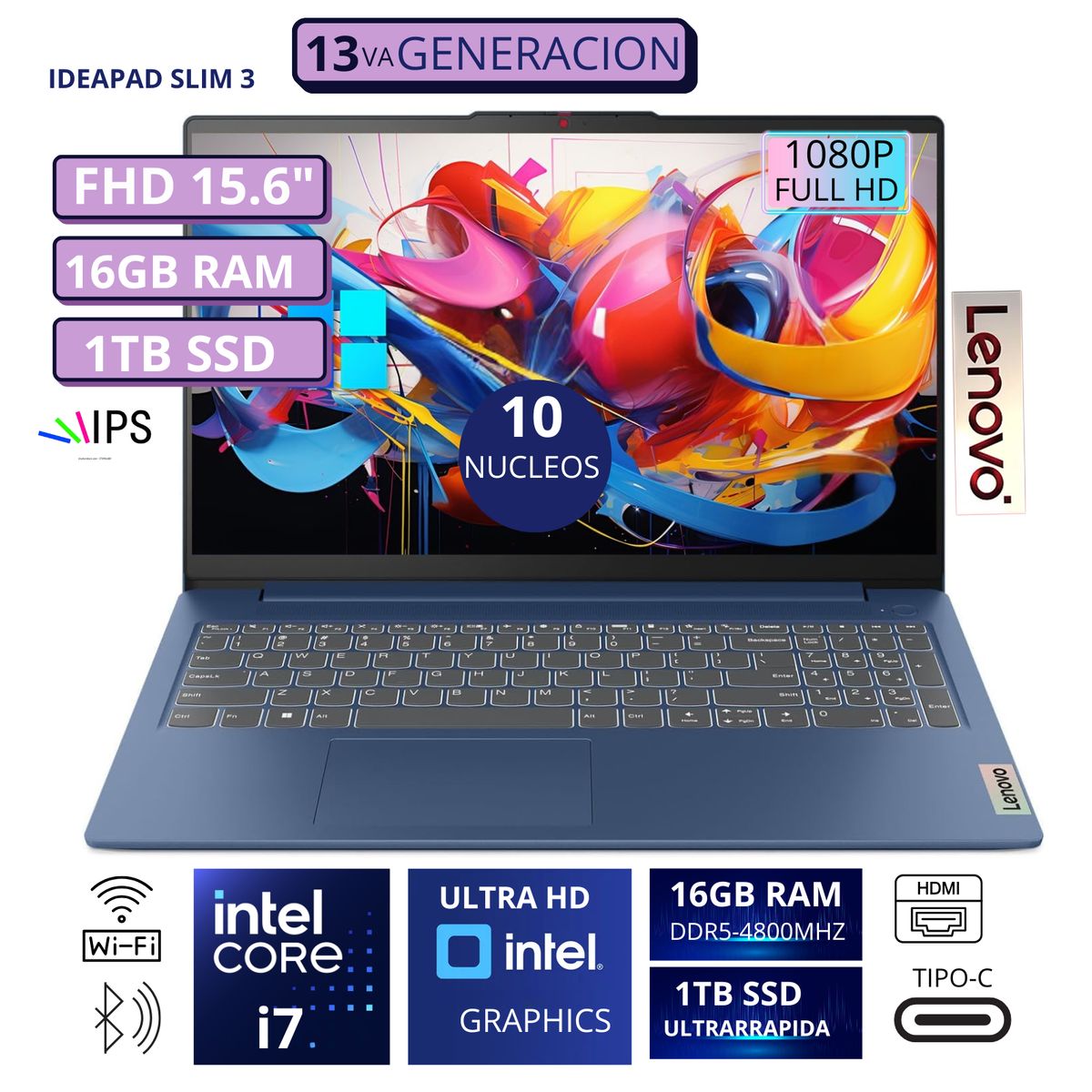 LENOVO - Laptop Lenovo IdeaPad Slim 3 15IRH8 15.6" FHD TN,Core i7-13620H,13vaGen,Ram 16GB, Ssd 1 TB
